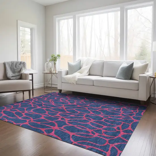 Navy Blue And Dark Pink Geometric Washable Indoor Outdoor Area Rug Photo 9