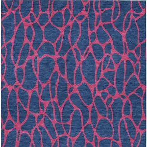 Photo of Navy Blue And Dark Pink Geometric Washable Indoor Outdoor Area Rug