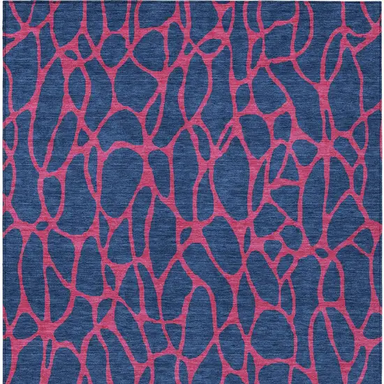 Navy Blue And Dark Pink Geometric Washable Indoor Outdoor Area Rug Photo 7