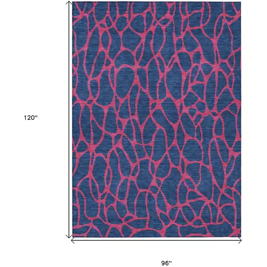 Navy Blue And Dark Pink Geometric Washable Indoor Outdoor Area Rug Photo 3
