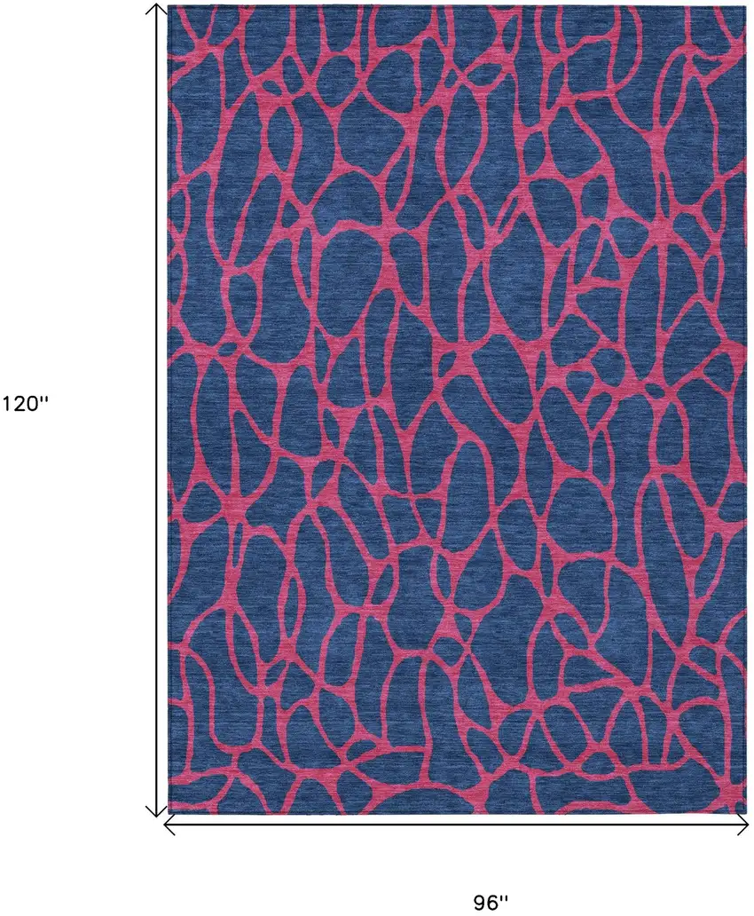 Navy Blue And Dark Pink Geometric Washable Indoor Outdoor Area Rug Photo 3