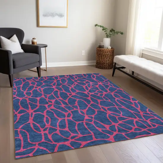 Navy Blue And Dark Pink Geometric Washable Indoor Outdoor Area Rug Photo 9