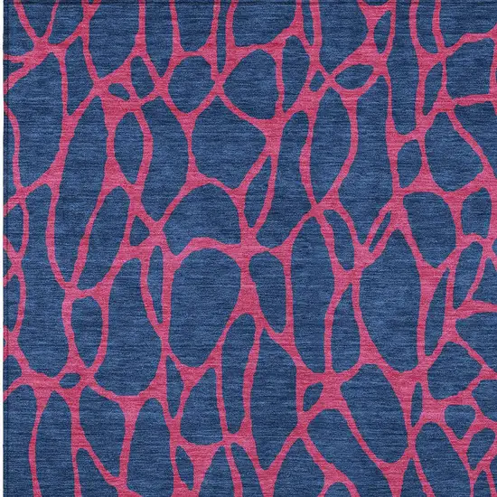 Navy Blue And Dark Pink Geometric Washable Indoor Outdoor Area Rug Photo 6