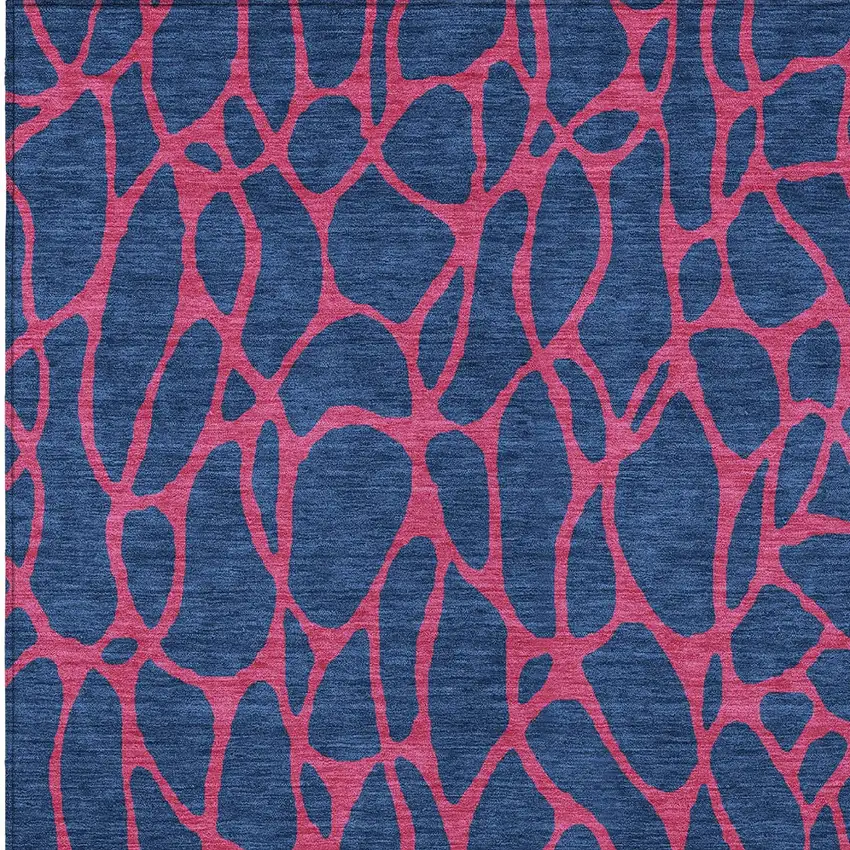 Navy Blue And Dark Pink Geometric Washable Indoor Outdoor Area Rug Photo 6