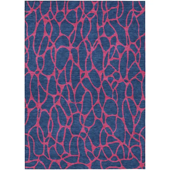 Navy Blue And Dark Pink Geometric Washable Indoor Outdoor Area Rug Photo 2