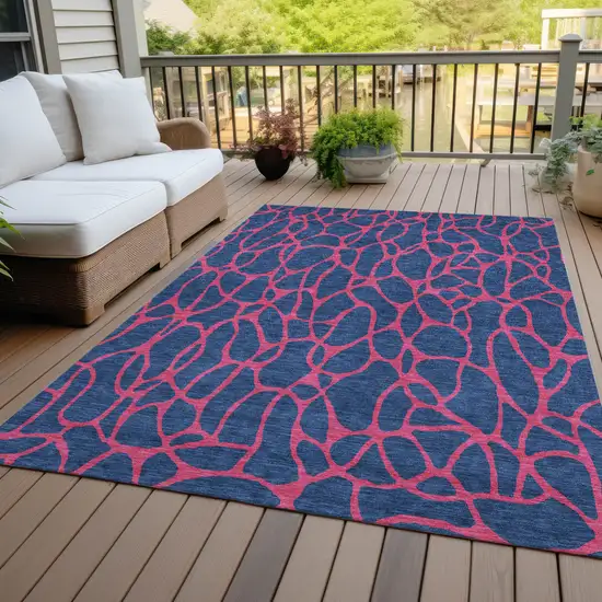 Navy Blue And Dark Pink Geometric Washable Indoor Outdoor Area Rug Photo 8