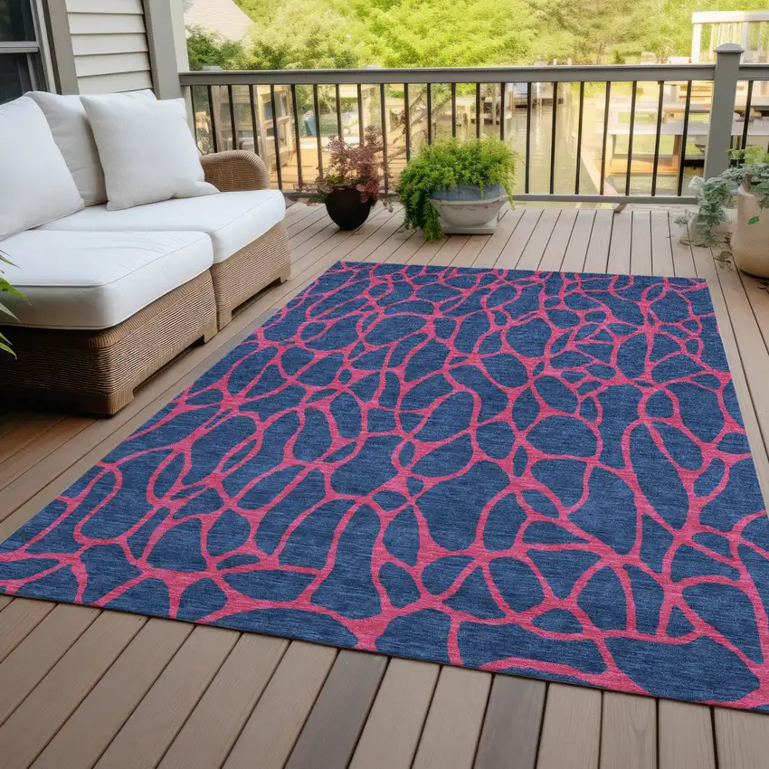 Navy Blue And Dark Pink Geometric Washable Indoor Outdoor Area Rug Photo 8