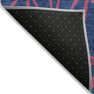 Photo of Navy Blue And Dark Pink Geometric Washable Indoor Outdoor Area Rug
