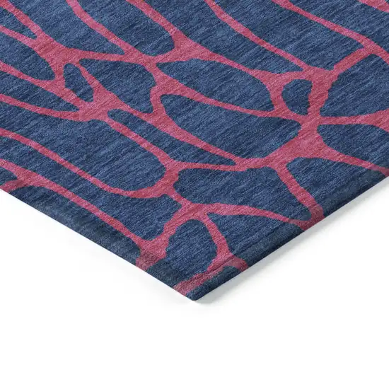 Navy Blue And Dark Pink Geometric Washable Indoor Outdoor Area Rug Photo 5