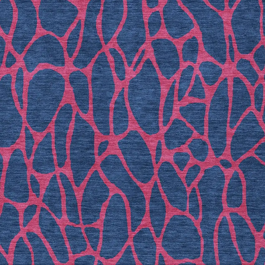 Navy Blue And Dark Pink Geometric Washable Indoor Outdoor Area Rug Photo 6