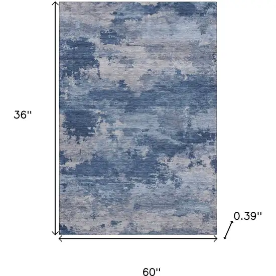 Navy Blue And Denim Blue Abstract Washable Area Rug With UV Protection Photo 9