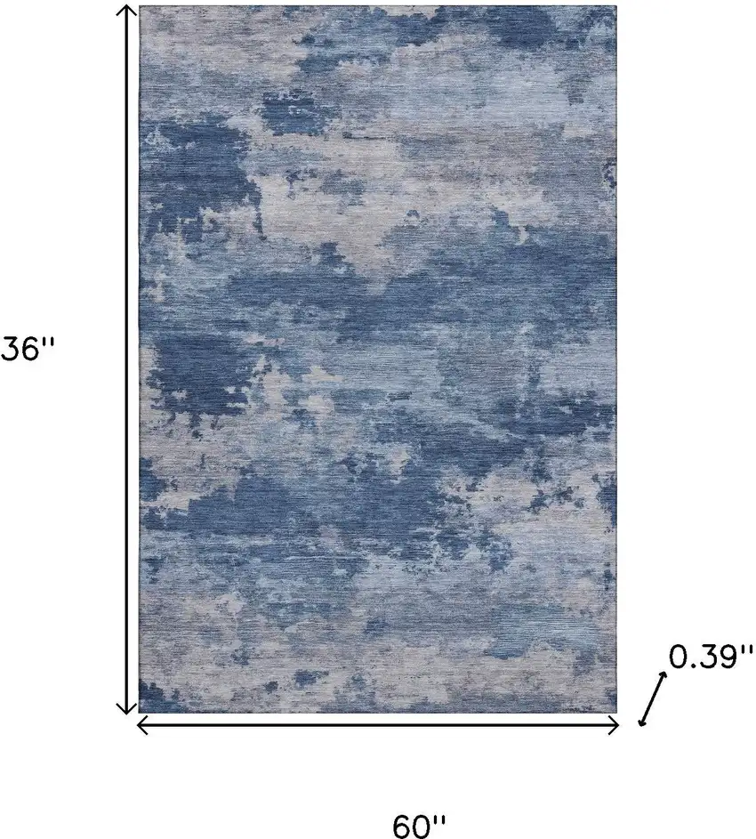 Navy Blue And Denim Blue Abstract Washable Area Rug With UV Protection Photo 9