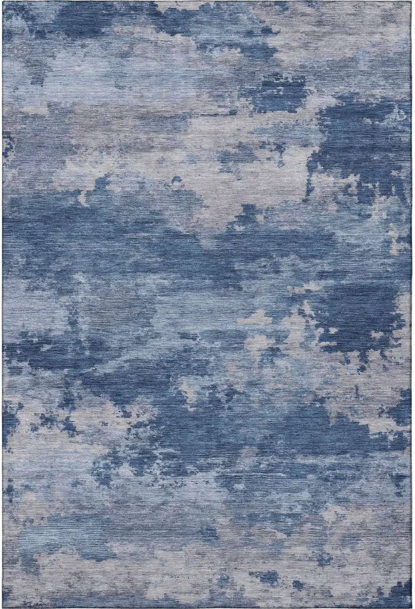 Navy Blue And Denim Blue Abstract Washable Area Rug With UV Protection Photo 4