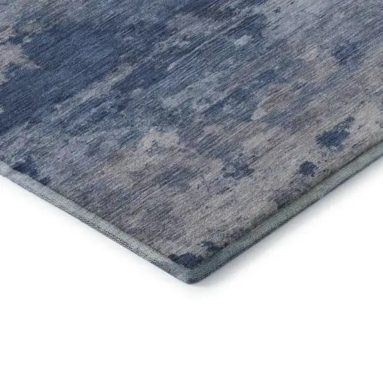 Navy Blue And Denim Blue Abstract Washable Area Rug With UV Protection Photo 7