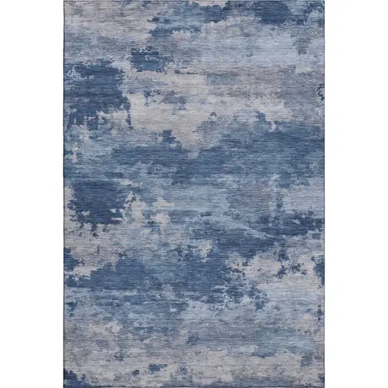 Navy Blue And Denim Blue Abstract Washable Area Rug With UV Protection Photo 1