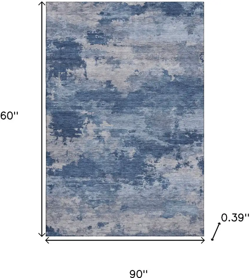 Navy Blue And Denim Blue Abstract Washable Area Rug With UV Protection Photo 9