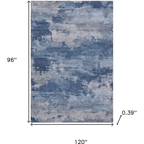 Navy Blue And Denim Blue Abstract Washable Area Rug With UV Protection Photo 9