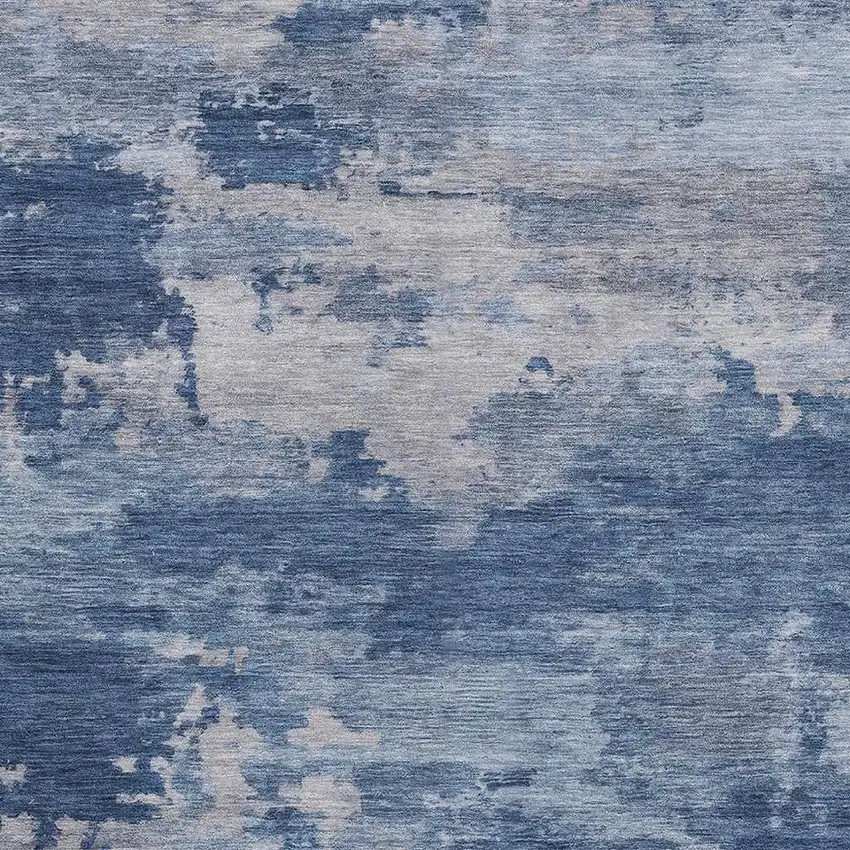 Navy Blue And Denim Blue Abstract Washable Area Rug With UV Protection Photo 3