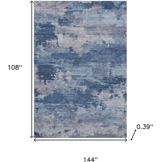 Navy Blue And Denim Blue Abstract Washable Area Rug With UV Protection Photo 9