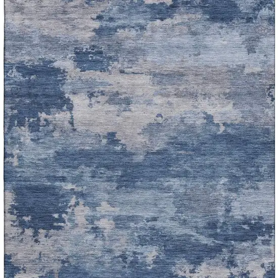 Navy Blue And Denim Blue Abstract Washable Area Rug With UV Protection Photo 3