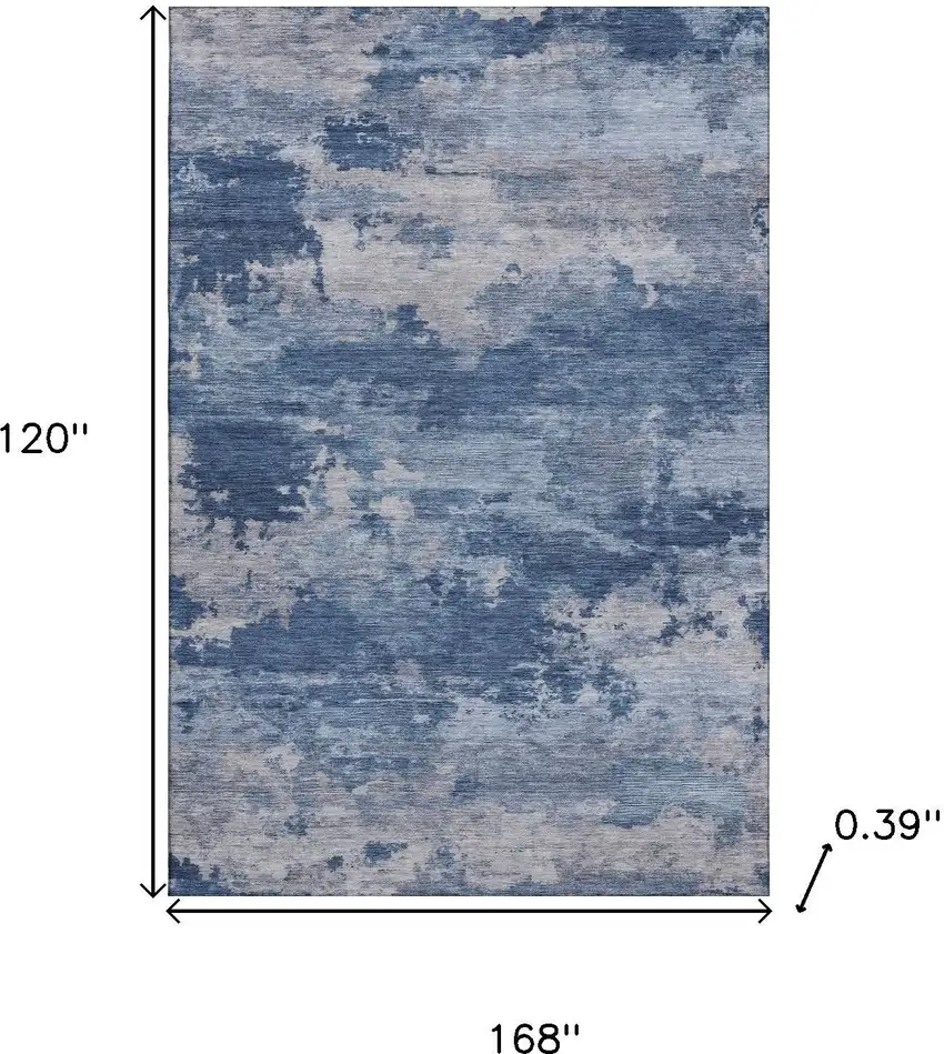 Navy Blue And Denim Blue Abstract Washable Area Rug With UV Protection Photo 9