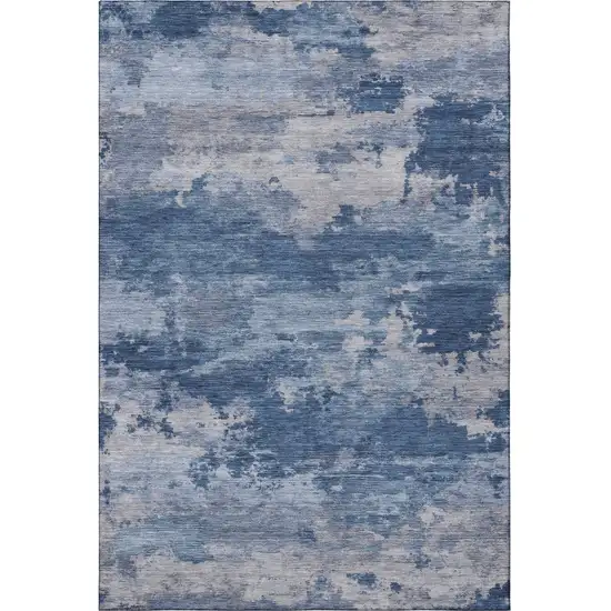 Navy Blue And Denim Blue Abstract Washable Area Rug With UV Protection Photo 4