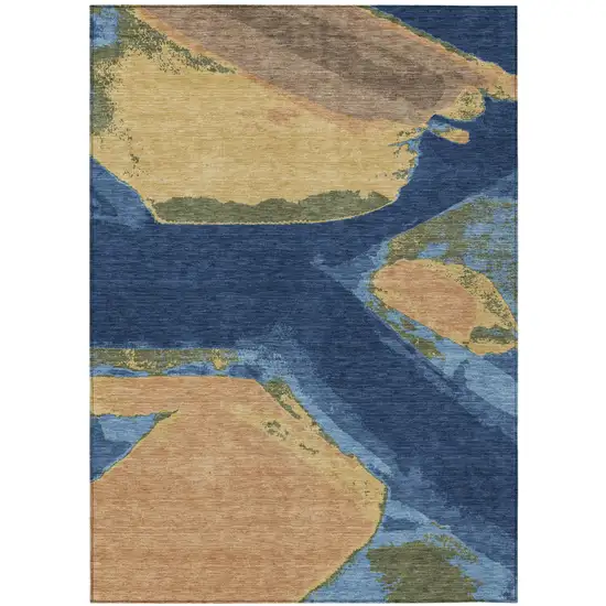 Navy Blue And Denim Blue Abstract Washable Indoor Outdoor Area Rug Photo 2