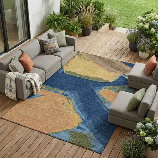 Navy Blue And Denim Blue Abstract Washable Indoor Outdoor Area Rug Photo 1