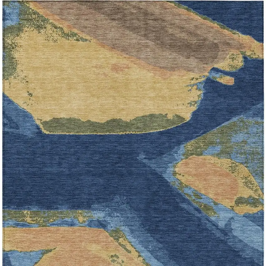 Navy Blue And Denim Blue Abstract Washable Indoor Outdoor Area Rug Photo 4