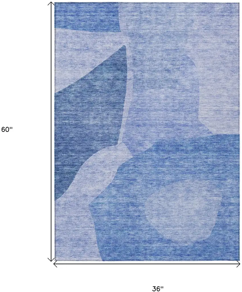Navy Blue And Denim Blue Abstract Washable Indoor Outdoor Area Rug Photo 3
