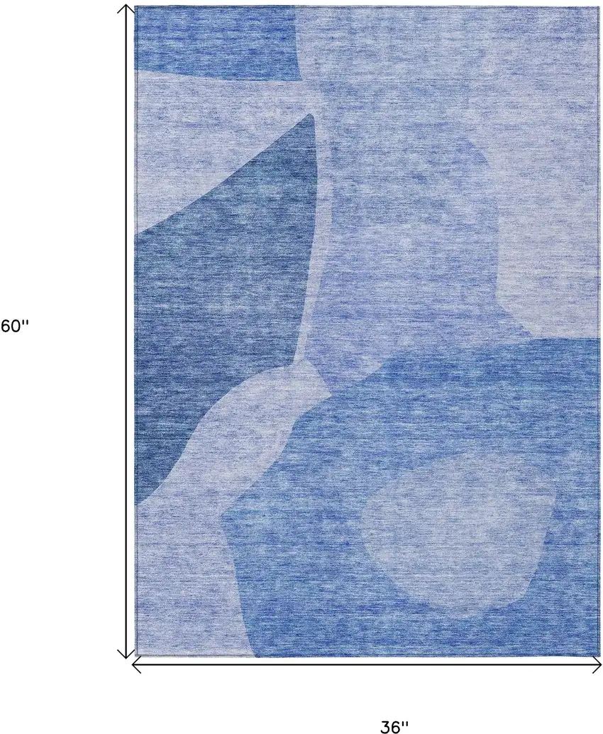Navy Blue And Denim Blue Abstract Washable Indoor Outdoor Area Rug Photo 3