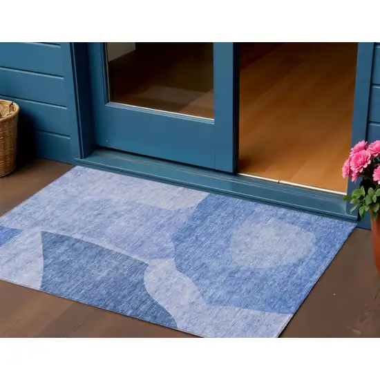 Navy Blue And Denim Blue Abstract Washable Indoor Outdoor Area Rug Photo 1