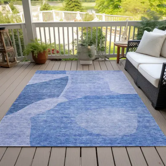 Navy Blue And Denim Blue Abstract Washable Indoor Outdoor Area Rug Photo 8