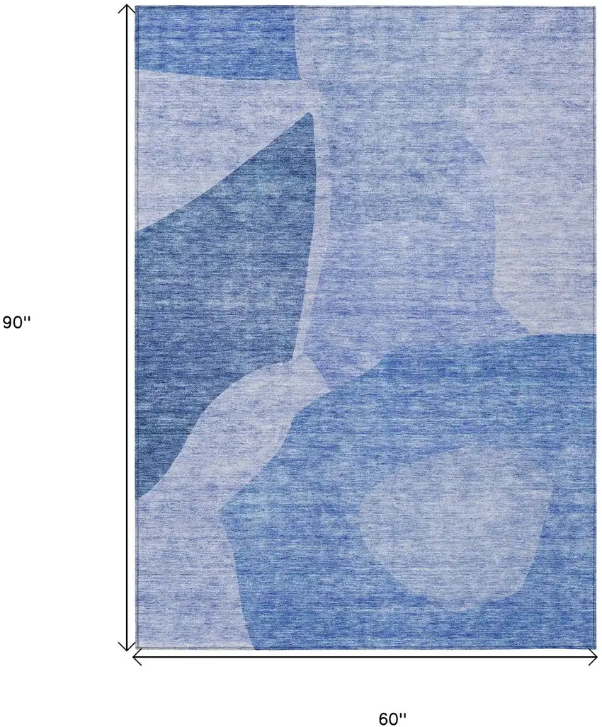 Navy Blue And Denim Blue Abstract Washable Indoor Outdoor Area Rug Photo 3