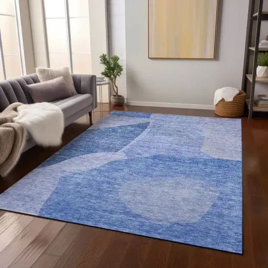 Navy Blue And Denim Blue Abstract Washable Indoor Outdoor Area Rug Photo 9