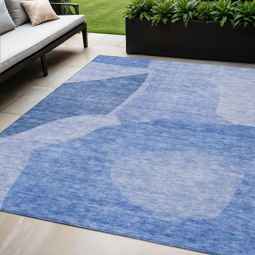 Navy Blue And Denim Blue Abstract Washable Indoor Outdoor Area Rug Photo 1