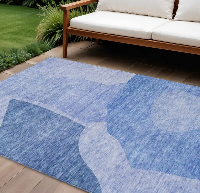 Navy Blue And Denim Blue Abstract Washable Indoor Outdoor Area Rug Photo 1