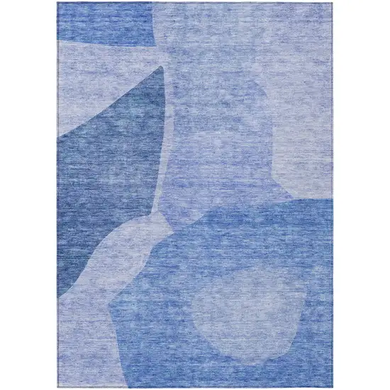 Navy Blue And Denim Blue Abstract Washable Indoor Outdoor Area Rug Photo 2
