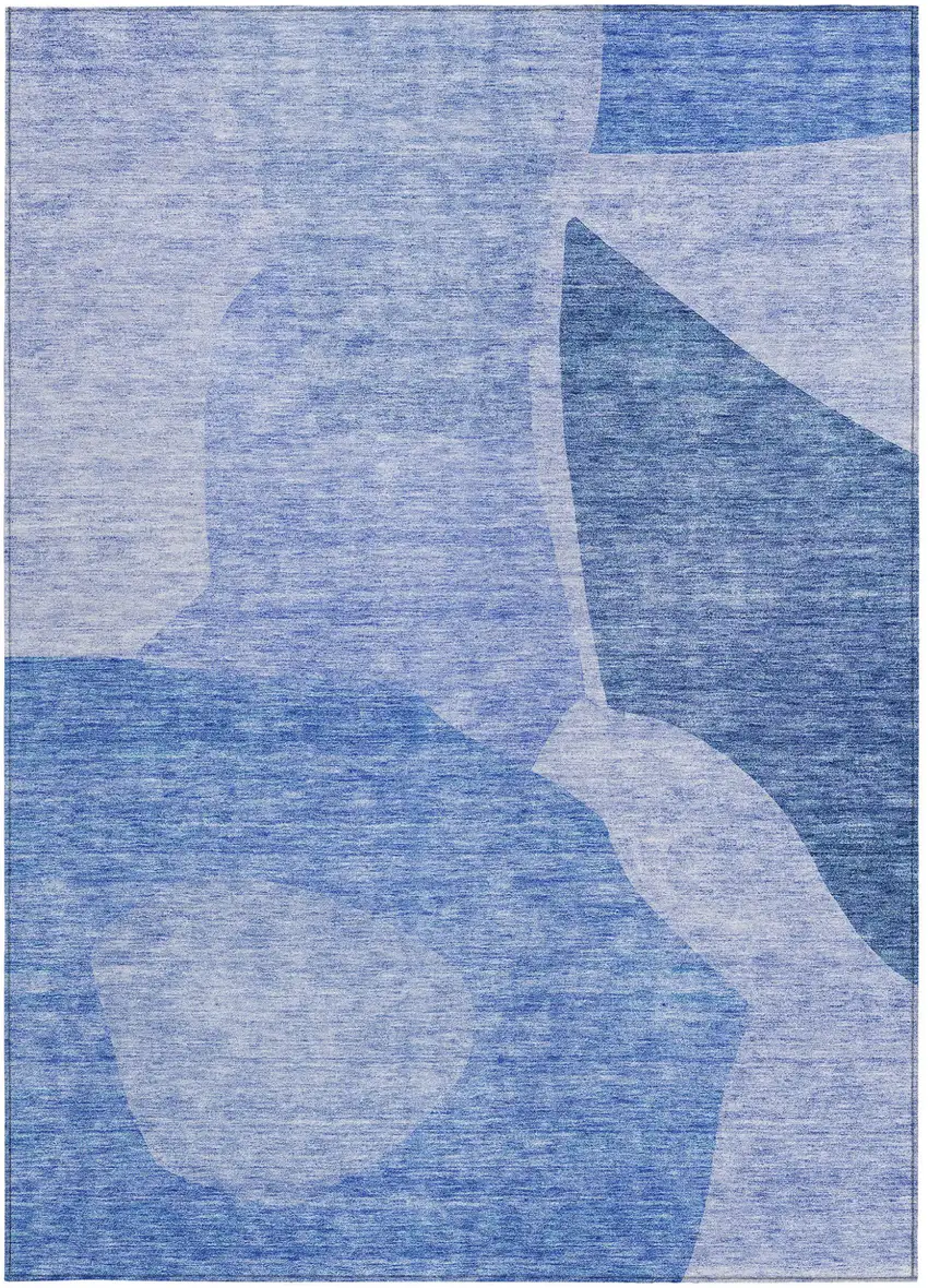 Navy Blue And Denim Blue Abstract Washable Indoor Outdoor Area Rug Photo 6