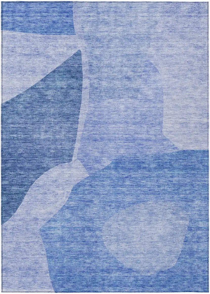 Navy Blue And Denim Blue Abstract Washable Indoor Outdoor Area Rug Photo 2