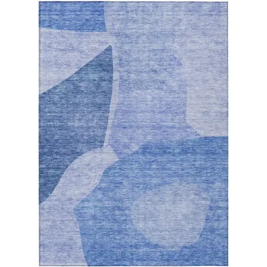 Navy Blue And Denim Blue Abstract Washable Indoor Outdoor Area Rug Photo 2