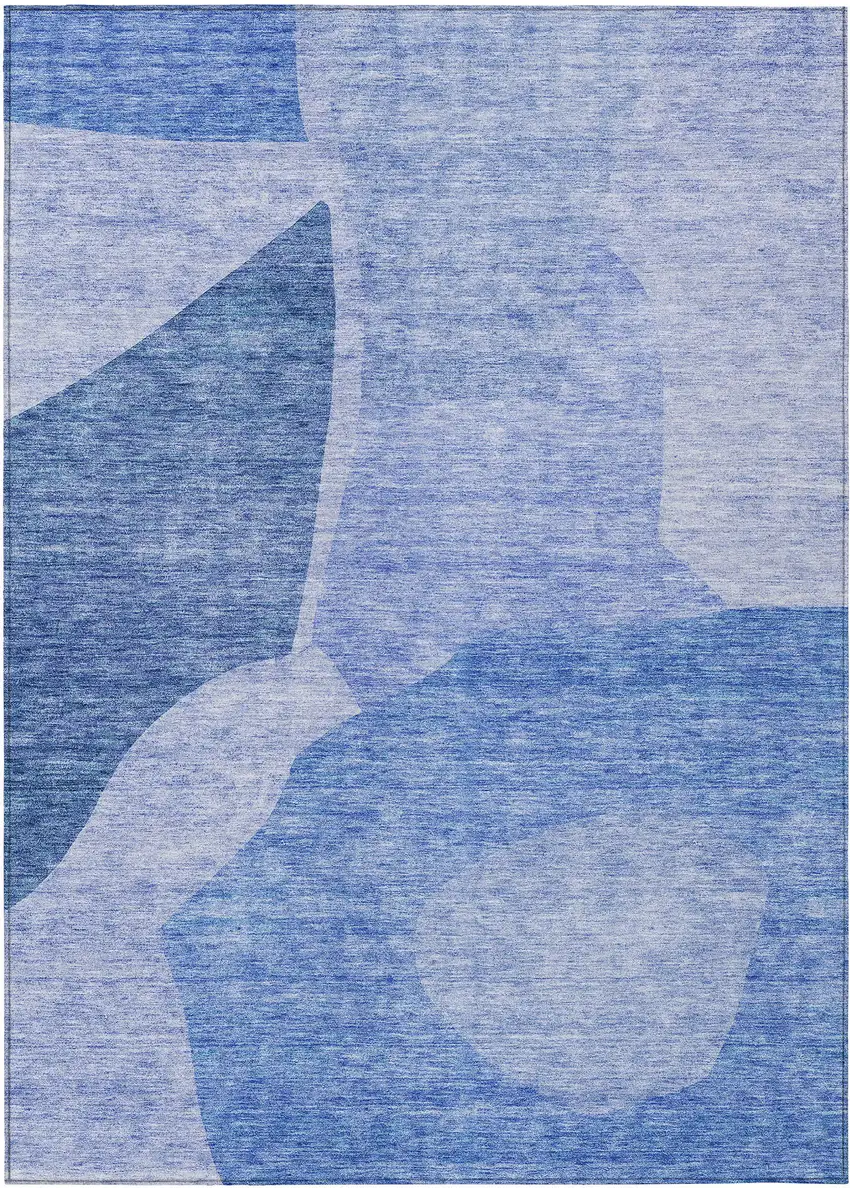 Navy Blue And Denim Blue Abstract Washable Indoor Outdoor Area Rug Photo 2