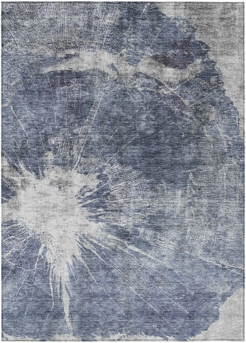 Navy Blue And Denim Blue Abstract Washable Indoor Outdoor Area Rug Photo 1