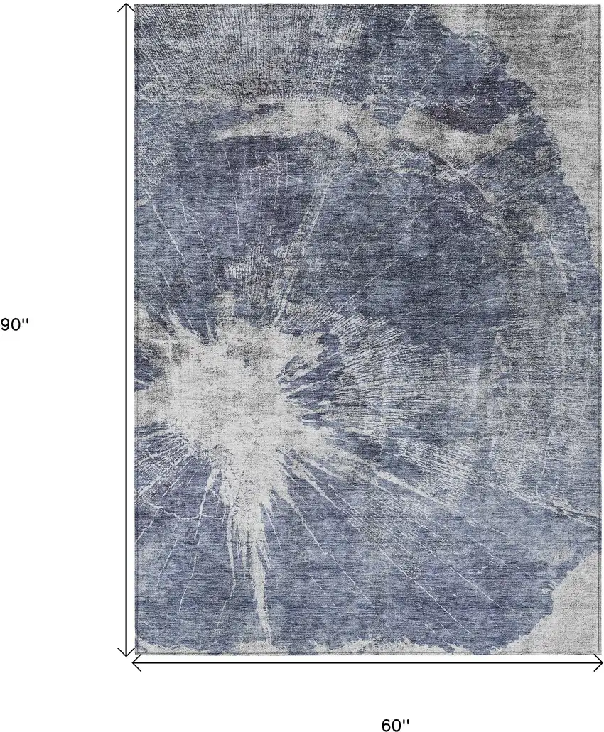 Navy Blue And Denim Blue Abstract Washable Indoor Outdoor Area Rug Photo 3