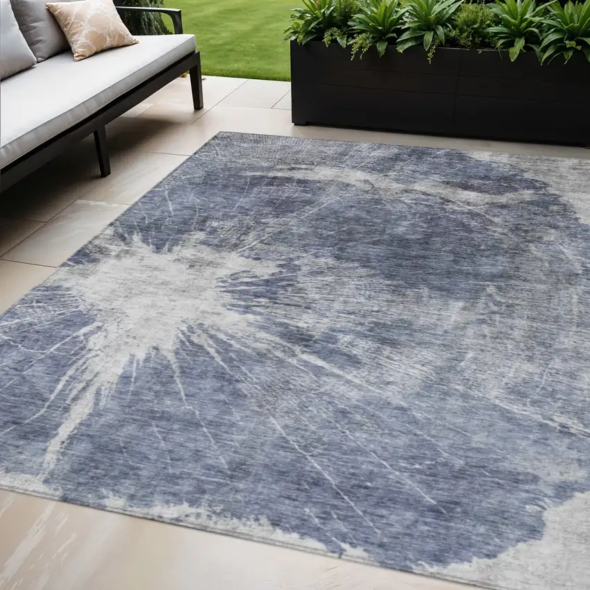 Navy Blue And Denim Blue Abstract Washable Indoor Outdoor Area Rug Photo 1