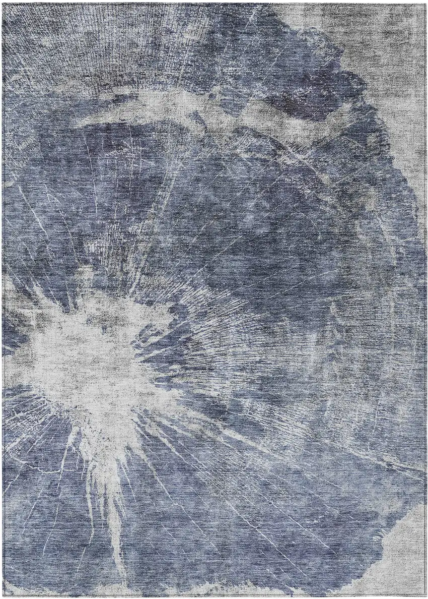 Navy Blue And Denim Blue Abstract Washable Indoor Outdoor Area Rug Photo 1
