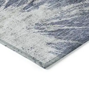 Photo of Navy Blue And Denim Blue Abstract Washable Indoor Outdoor Area Rug