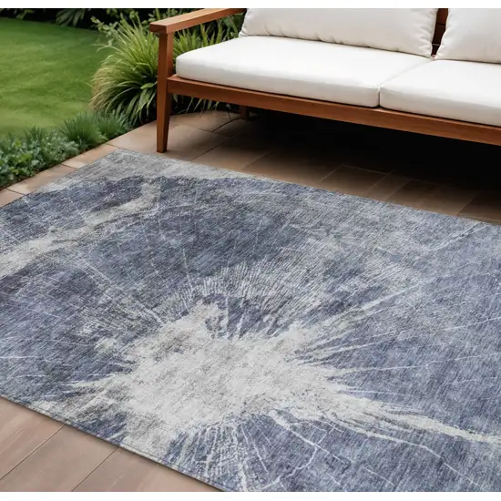 Navy Blue And Denim Blue Abstract Washable Indoor Outdoor Area Rug Photo 1