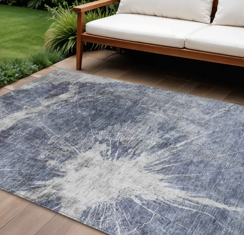 Navy Blue And Denim Blue Abstract Washable Indoor Outdoor Area Rug Photo 1