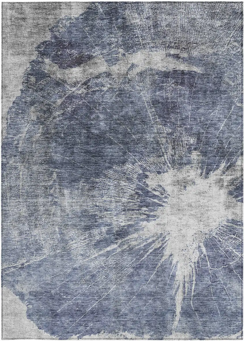 Navy Blue And Denim Blue Abstract Washable Indoor Outdoor Area Rug Photo 5